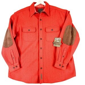 Flyshacker Jacket Mens XL Orange Wool Shirt Jacket Elbow Patches Outdoor NEW $65